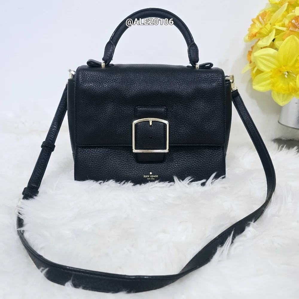 Kate Spade Black Leather Satchel with Gold Buckle